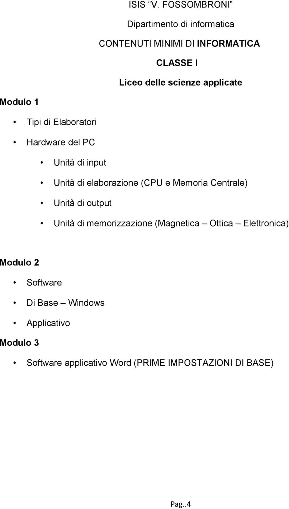 di memorizzazione (Magnetica Ottica Elettronica) Modulo 2 Software Di Base Windows
