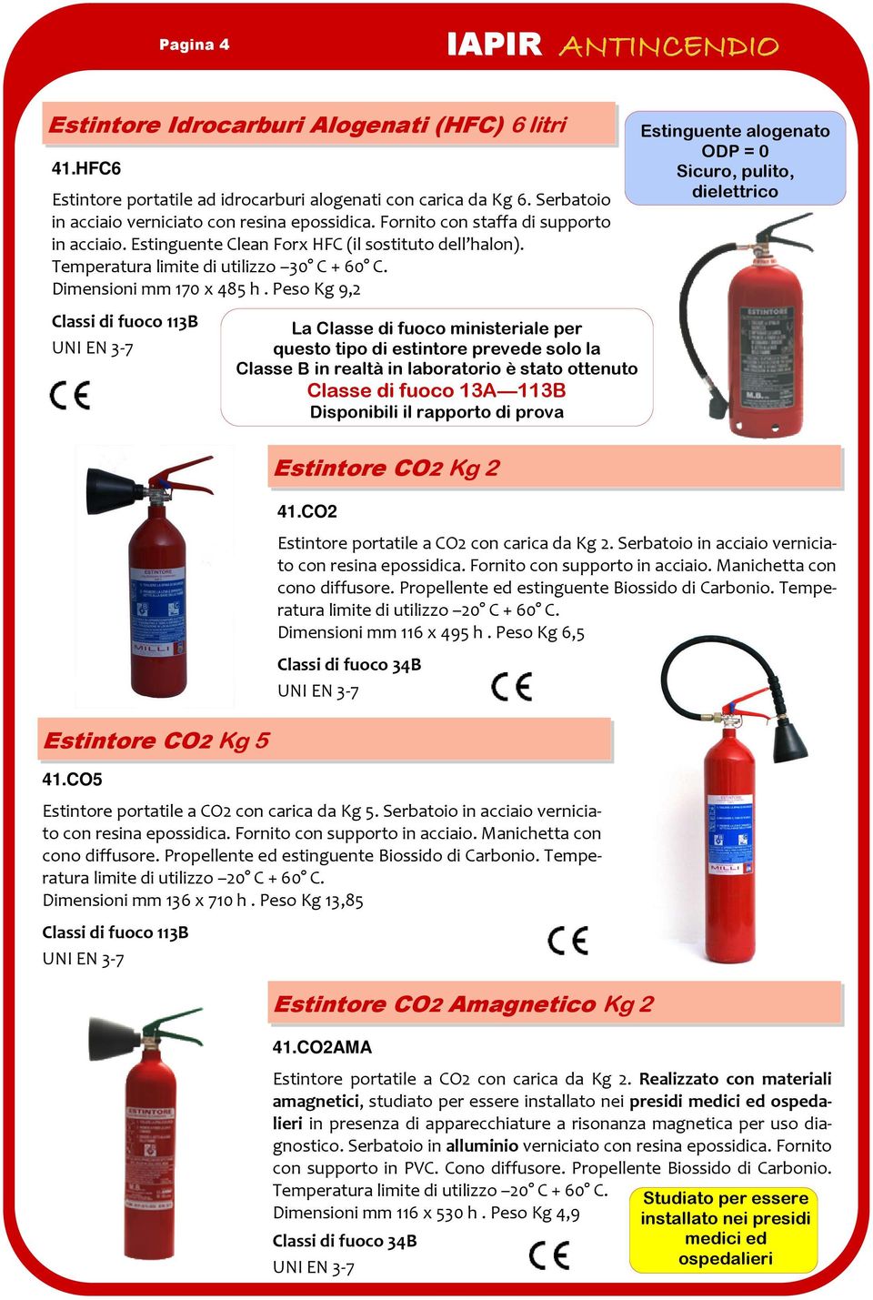 Peso Kg 9,2 Classi di fuoco 113B UNI EN 3-7 Estintore CO2 Kg 5 41.