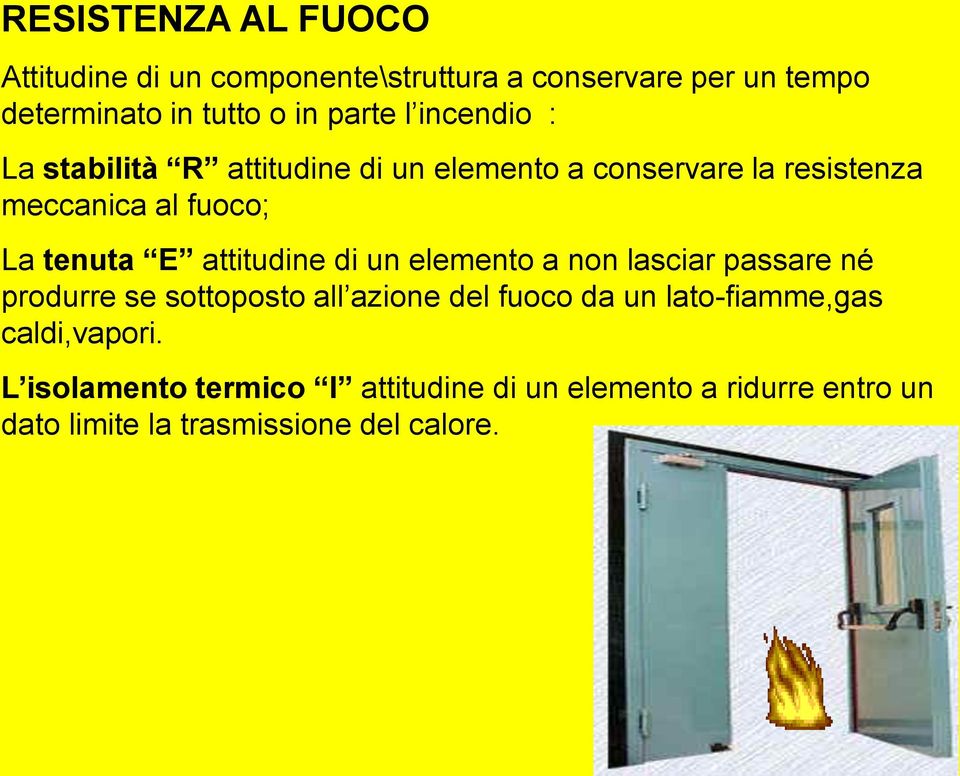 attitudine di un elemento a non lasciar passare né produrre se sottoposto all azione del fuoco da un lato-fiamme,gas