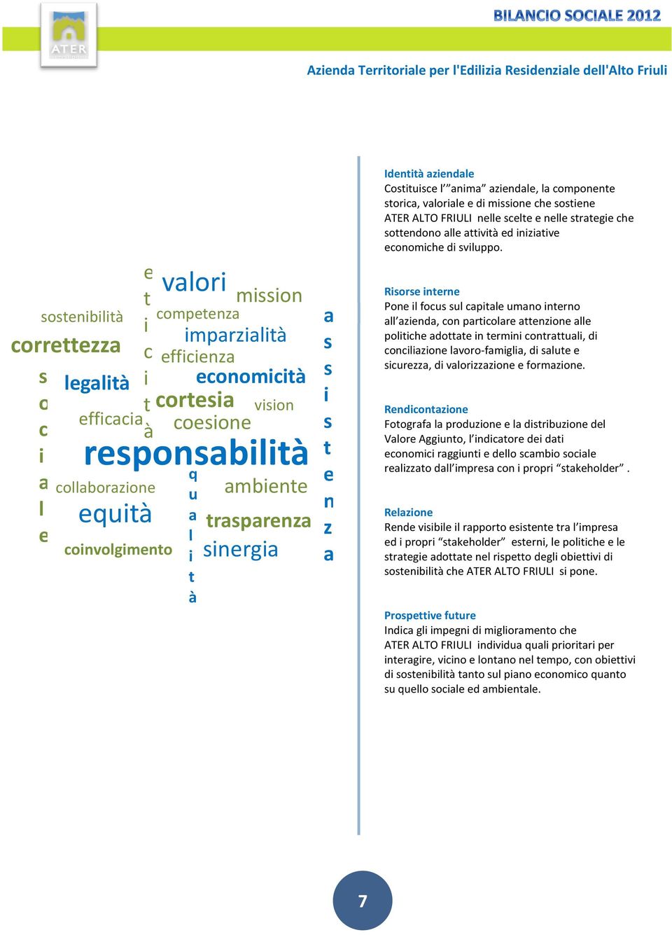 componente storica, valoriale e di missione che sostiene ATER ALTO FRIULI nelle scelte e nelle strategie che sottendono alle attività ed iniziative economiche di sviluppo.