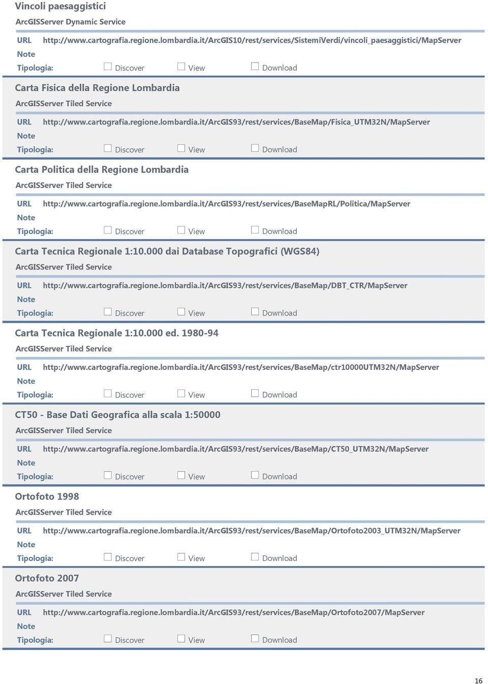 000 dai Database Topografici (WGS84) /ArcGIS93/rest/services/BaseMap/DBT_CTR/MapServer Carta Tecnica Regionale 1:10.000 ed.