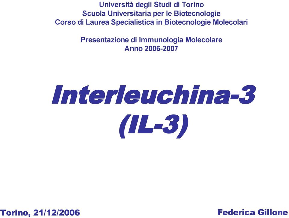 Molecolari Presentazione di Immunologia Molecolare Anno