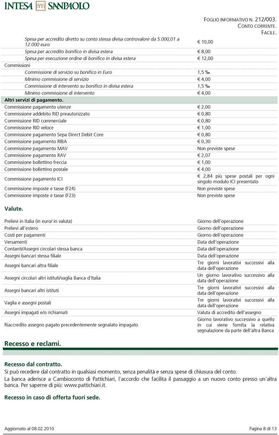 commissione di servizio 4,00 Commissione di intervento su bonifico in divisa estera 1,5 Minimo commissione di intervento 4,00 Altri servizi di pagamento.