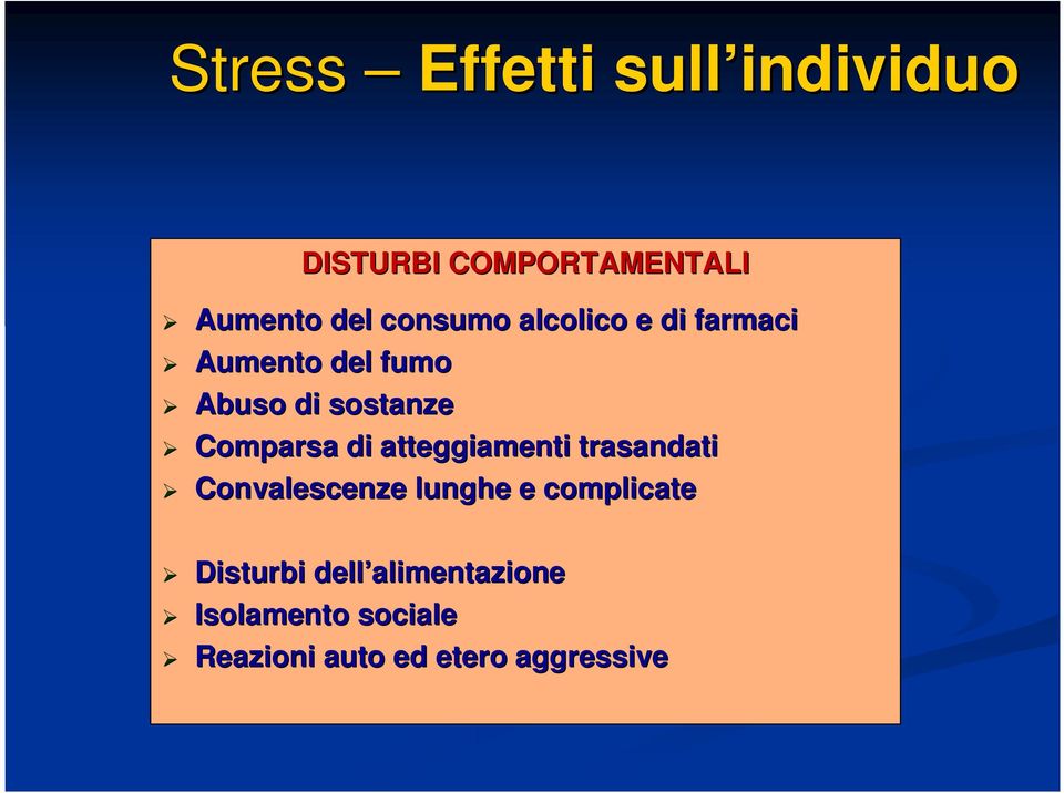 Comparsa di atteggiamenti trasandati Convalescenze lunghe e complicate