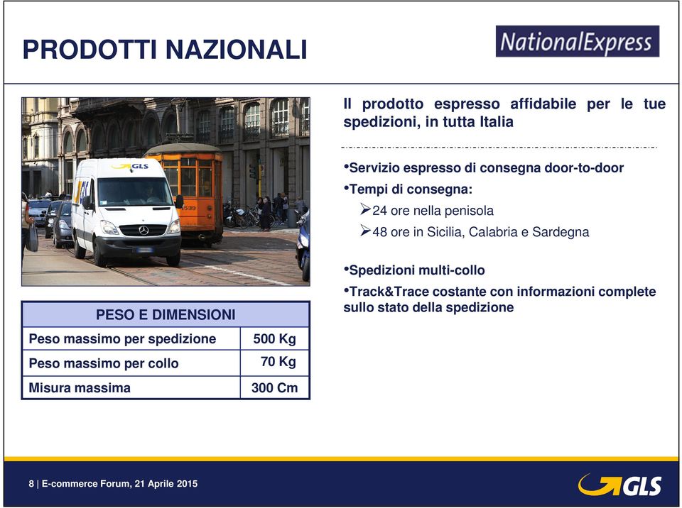 DIMENSIONI Peso massimo per spedizione Peso massimo per collo Misura massima 500 Kg 70 Kg 300 Cm Spedizioni