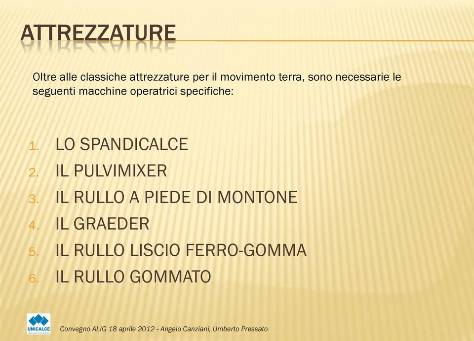 specifiche: 1. LO SPANDICALCE 2. IL PULVIMIXER 3.