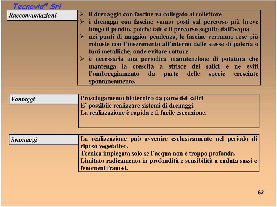 manutenzione di potatura che mantenga la crescita a strisce dei salici e ne eviti l ombreggiamento da parte delle specie cresciute spontaneamente.