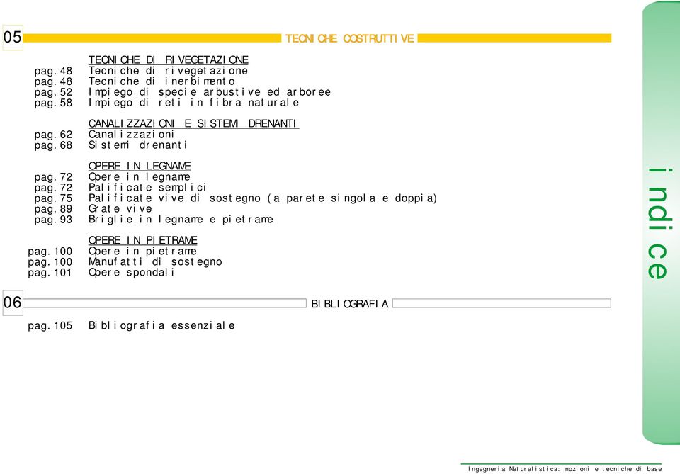 CANALIZZAZIONI E SISTEMI DRENANTI Canalizzazioni Sistemi drenanti TECNICHE COSTRUTTIVE pag.72 pag.72 pag.75 pag.89 pag.93 pag.100 pag.