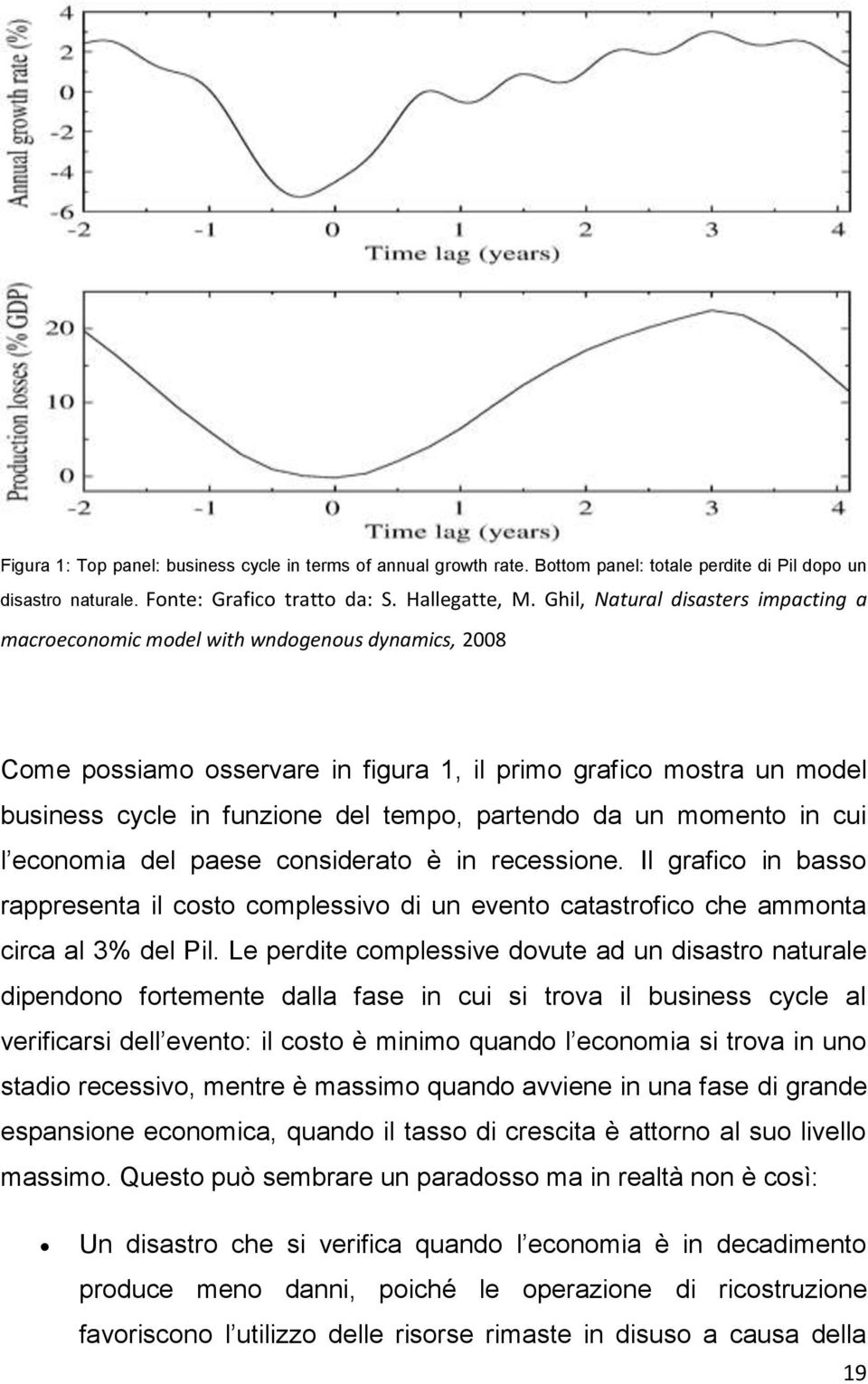 partendo da un momento in cui l economia del paese considerato è in recessione. Il grafico in basso rappresenta il costo complessivo di un evento catastrofico che ammonta circa al 3% del Pil.