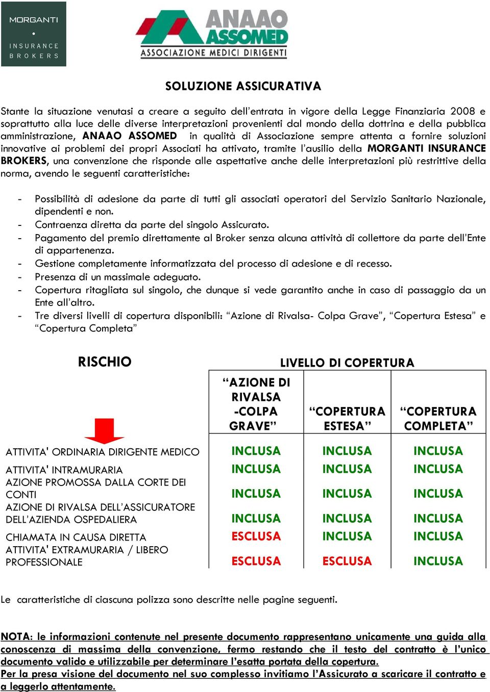 della MORGANTI INSURANCE BROKERS, una convenzione che risponde alle aspettative anche delle interpretazioni più restrittive della norma, avendo le seguenti caratteristiche: - Possibilità di adesione