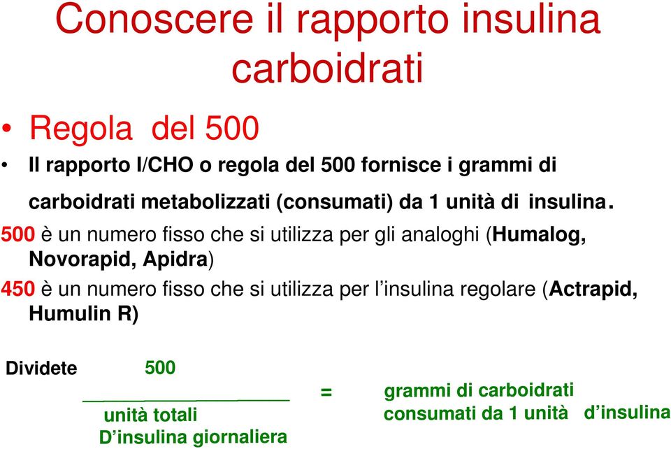 di carboidrati metabolizzati (consumati) da 1 unità di insulina.