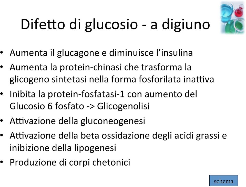fosfatasi- 1 con aumento del Glucosio 6 fosfato - > Glicogenolisi AUvazione della gluconeogenesi