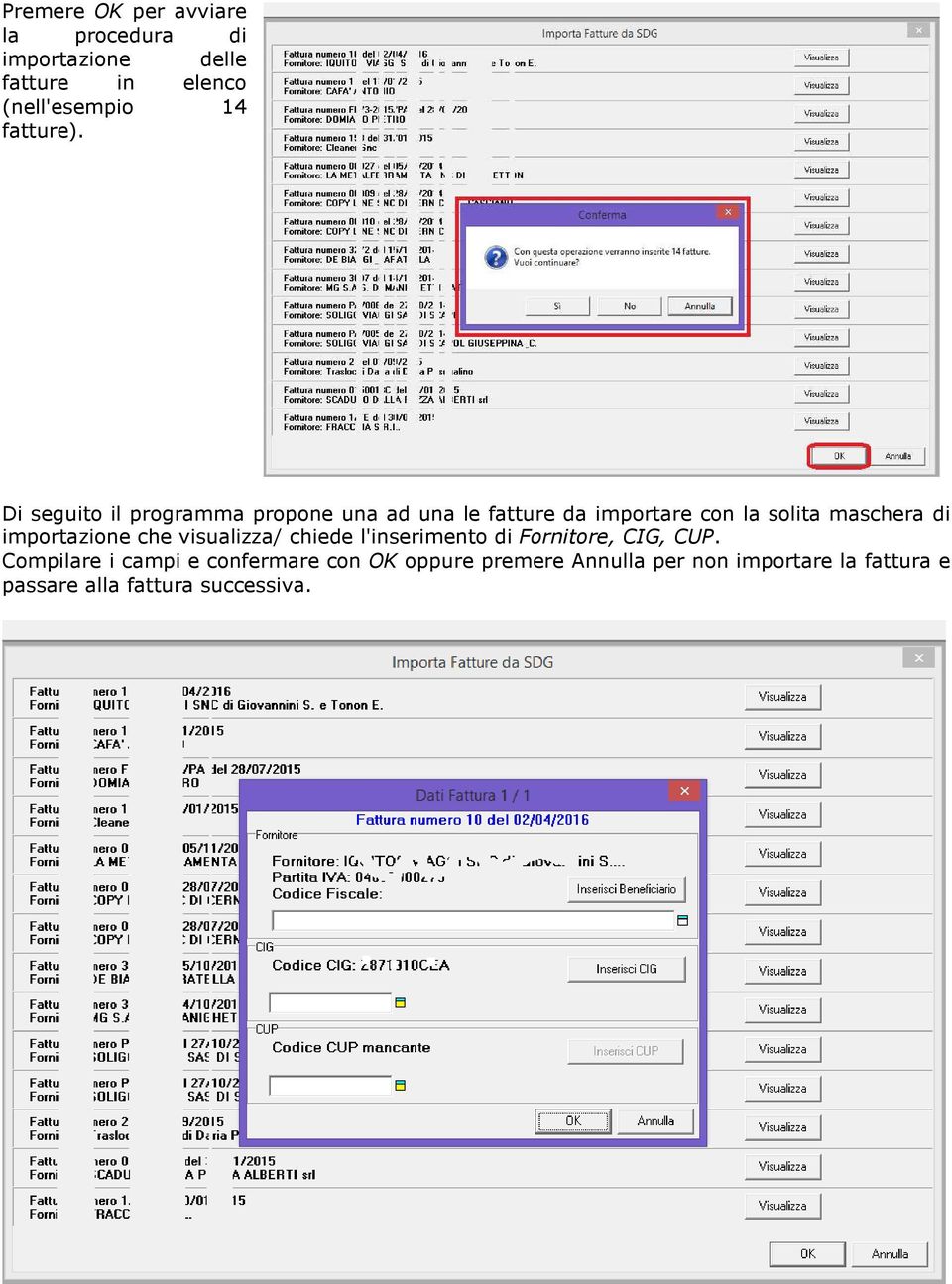 Di seguito il programma propone una ad una le fatture da importare con la solita maschera di