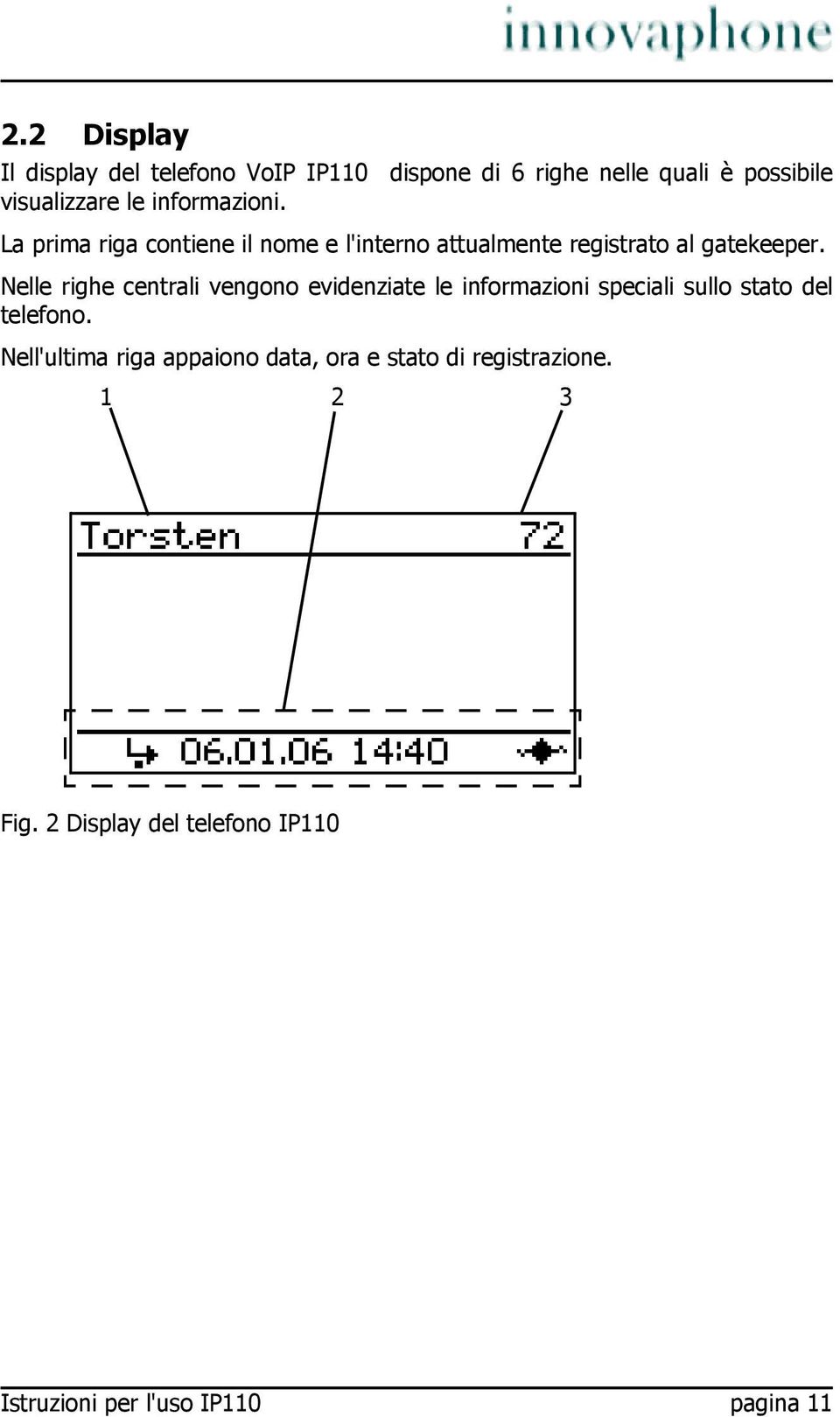 Nelle righe centrali vengono evidenziate le informazioni speciali sullo stato del telefono.