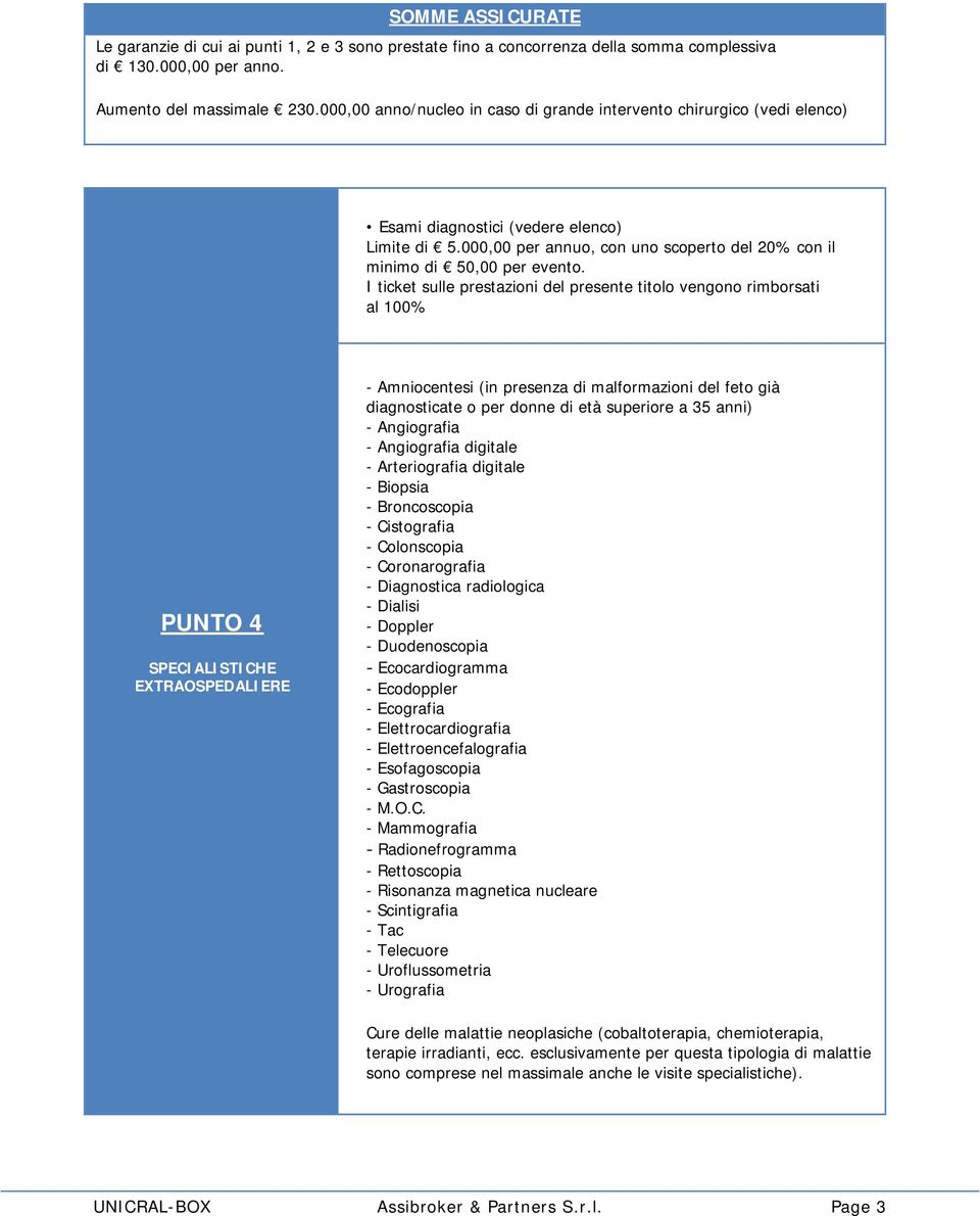 I ticket sulle prestazioni del presente titolo vengono rimborsati al 100% PUNTO 4 SPECIALISTICHE EXTRAOSPEDALIERE - Amniocentesi (in presenza di malformazioni del feto già diagnosticate o per donne