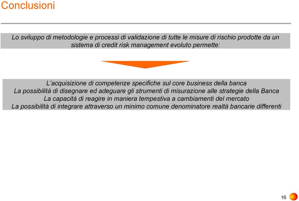 possibilità di disegnare ed adeguare gli strumenti di misurazione alle strategie della Banca La capacità di reagire in