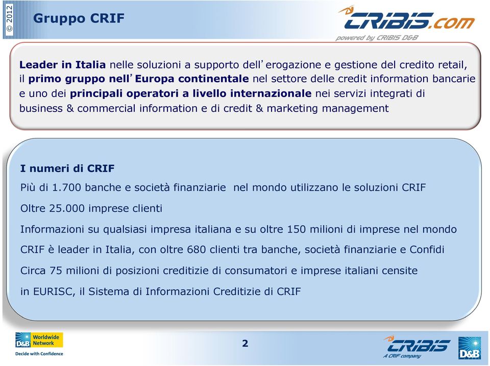 700 banche e società finanziarie nel mondo utilizzano le soluzioni CRIF Oltre 25.