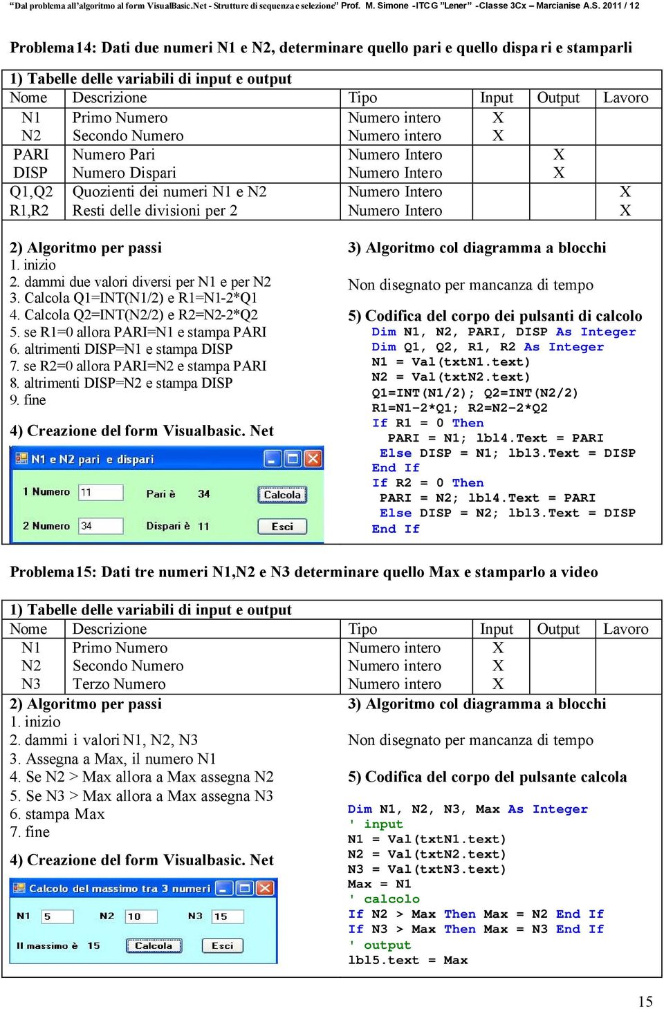 Calcola Q1=INT(N1/2) e R1=N1-2*Q1 4. Calcola Q2=INT(N2/2) e R2=N2-2*Q2 5. se R1=0 allora PARI=N1 e stampa PARI 6. altrimenti DISP=N1 e stampa DISP 7. se R2=0 allora PARI=N2 e stampa PARI 8.