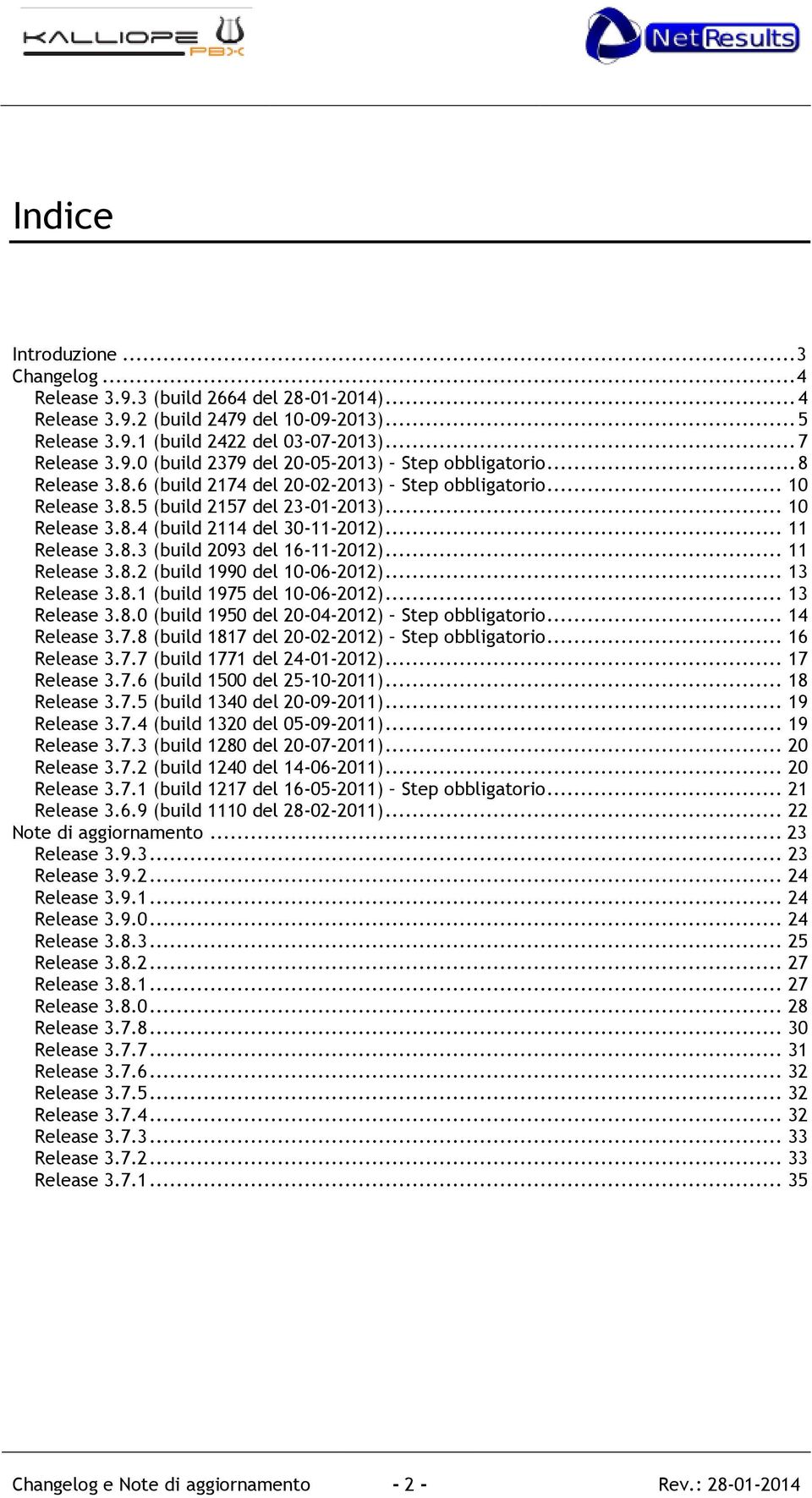.. 11 Release 3.8.2 (build 1990 del 10-06-2012)... 13 Release 3.8.1 (build 1975 del 10-06-2012)... 13 Release 3.8.0 (build 1950 del 20-04-2012) Step obbligatorio... 14 Release 3.7.8 (build 1817 del 20-02-2012) Step obbligatorio.