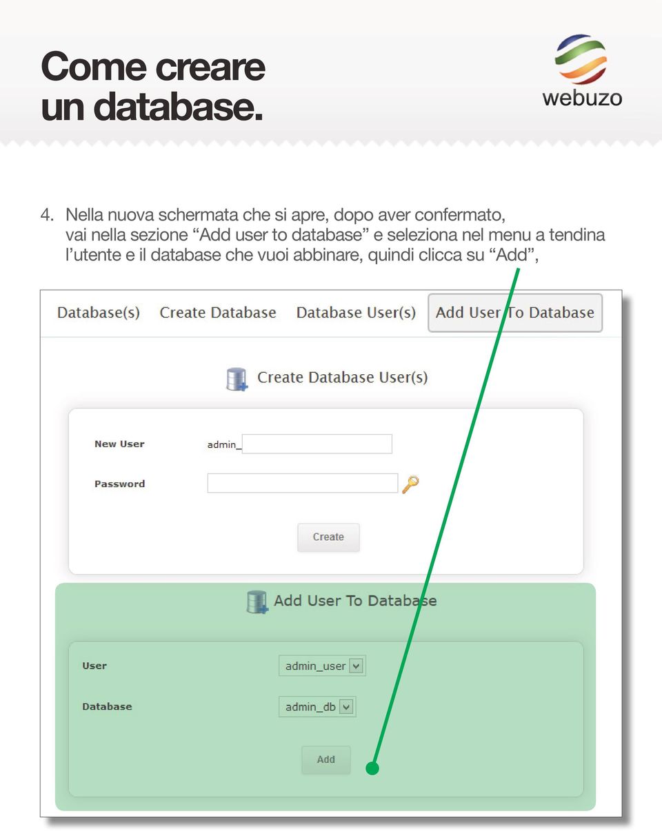 confermato, vai nella sezione Add user to database e