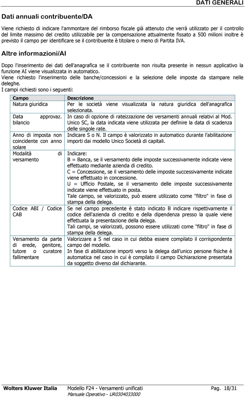 Altre informazioni/ai Dopo l'inserimento dei dati dell'anagrafica se il contribuente non risulta presente in nessun applicativo la funzione AI viene visualizzata in automatico.