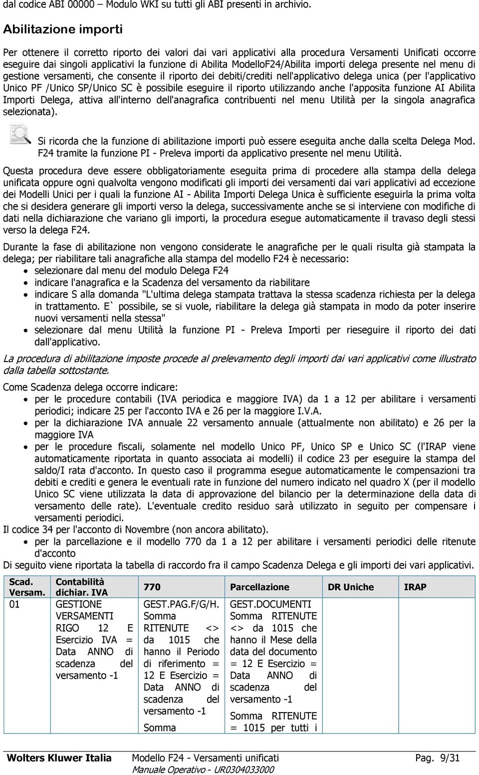 ModelloF24/Abilita importi delega presente nel menu di gestione versamenti, che consente il riporto dei debiti/crediti nell'applicativo delega unica (per l'applicativo Unico PF /Unico SP/Unico SC è