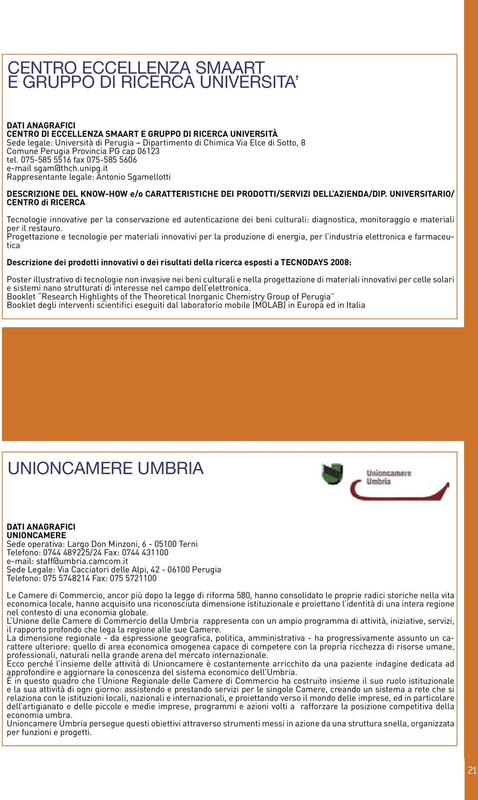 it Rappresentante legale: Antonio Sgamellotti Tecnologie innovative per la conservazione ed autenticazione dei beni culturali: diagnostica, monitoraggio e materiali per il restauro.