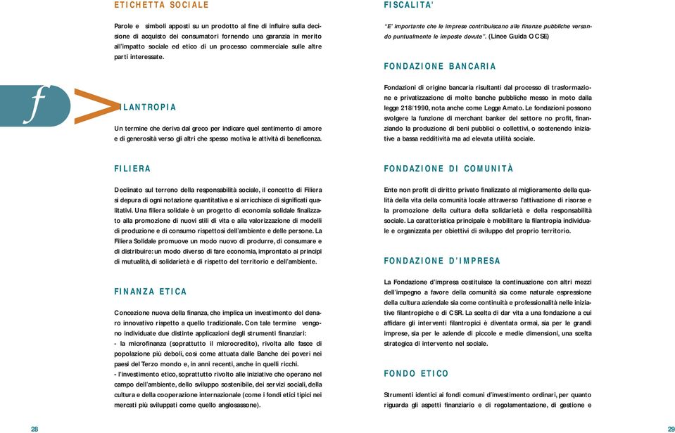 > FILANTROPIA Un termine che deriva dal greco per indicare quel sentimento di amore e di generosità verso gli altri che spesso motiva le attività di beneficenza.