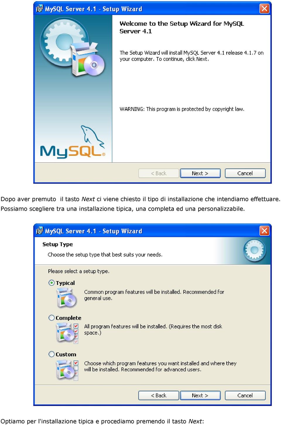 Possiamo scegliere tra una installazione tipica, una completa ed