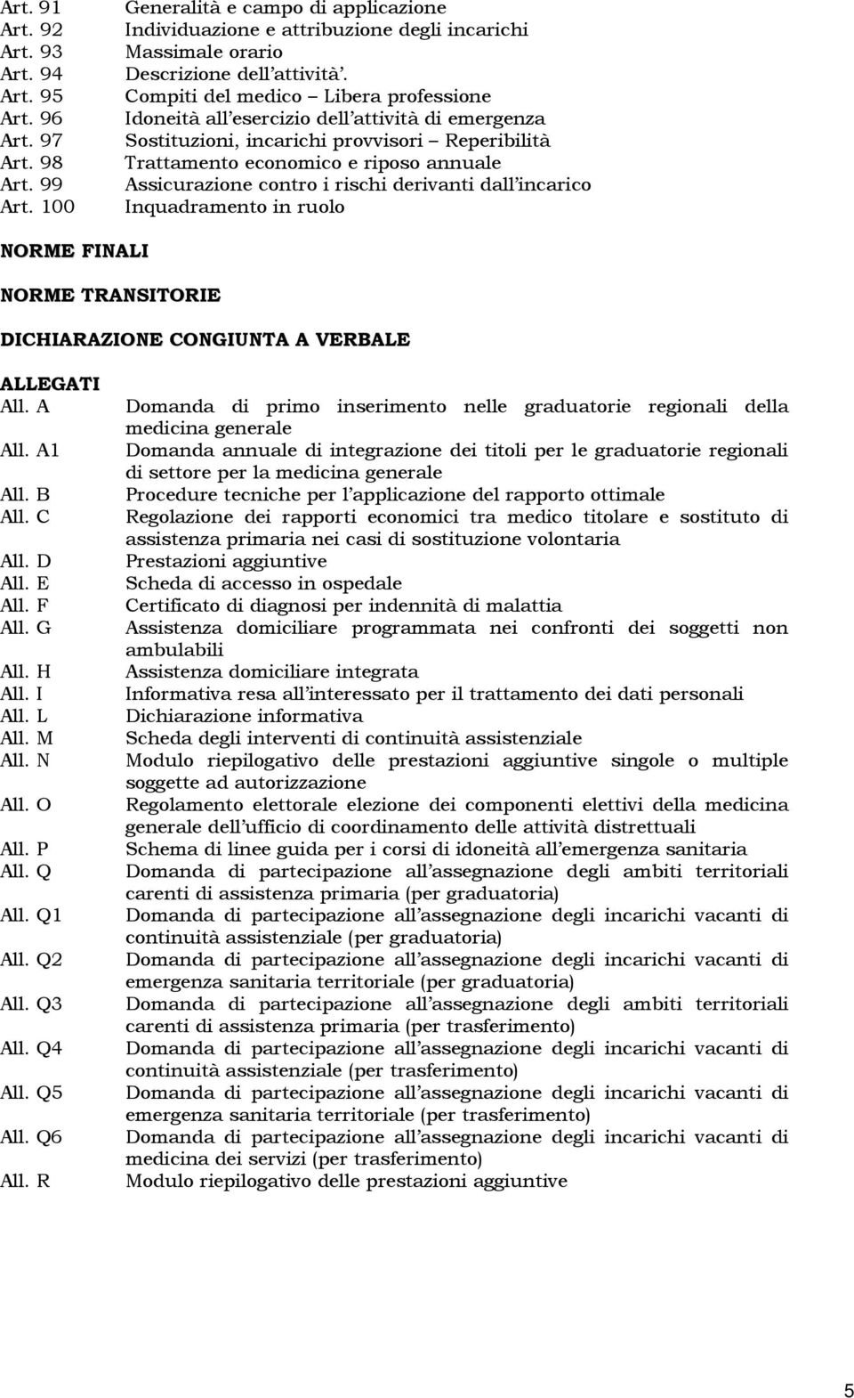 Compiti del medico Libera professione Idoneità all esercizio dell attività di emergenza Sostituzioni, incarichi provvisori Reperibilità Trattamento economico e riposo annuale Assicurazione contro i