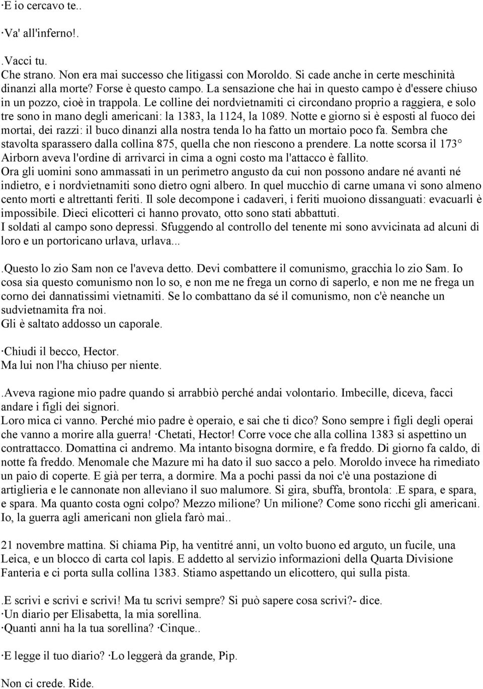 Le colline dei nordvietnamiti ci circondano proprio a raggiera, e solo tre sono in mano degli americani: la 1383, la 1124, la 1089.