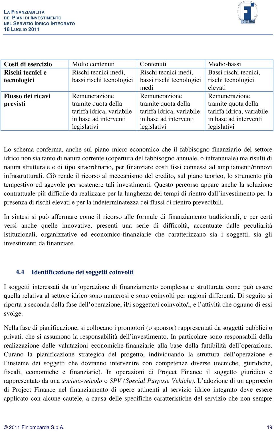 variabile in base ad interventi legislativi elevati Remunerazione tramite quota della tariffa idrica, variabile in base ad interventi legislativi Lo schema conferma, anche sul piano micro-economico