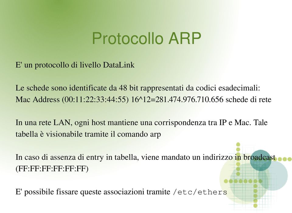 656 schede di rete In una rete LAN, ogni host mantiene una corrispondenza tra IP e Mac.