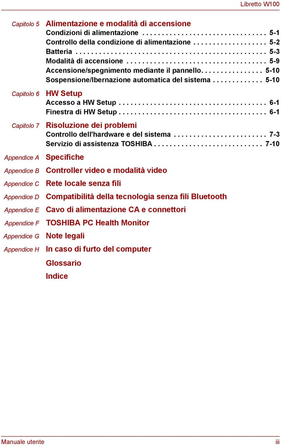 ................................... 5-9 Accensione/spegnimento mediante il pannello................ 5-10 Sospensione/Ibernazione automatica del sistema............. 5-10 HW Setup Accesso a HW Setup.