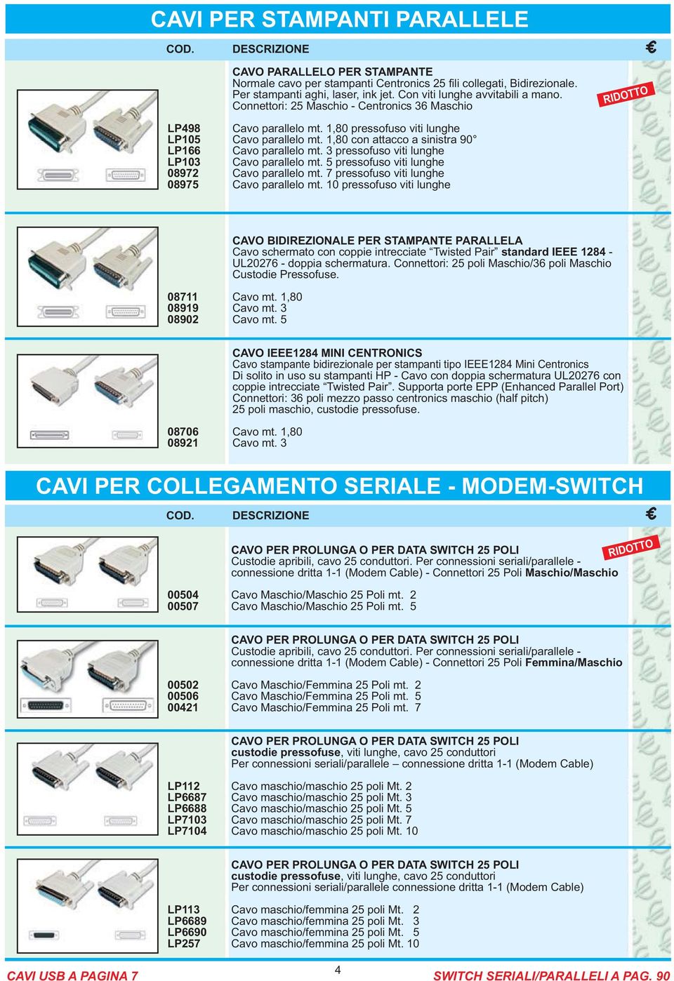 3 pressofuso viti lunghe LP103 Cavo parallelo mt. 5 pressofuso viti lunghe 08972 Cavo parallelo mt. 7 pressofuso viti lunghe 08975 Cavo parallelo mt.