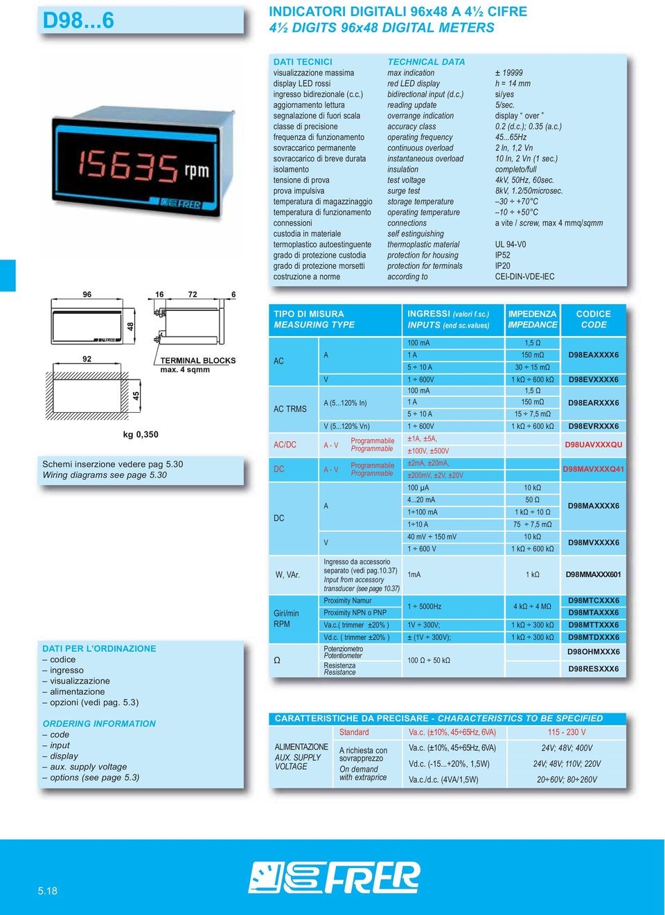 ..65Hz sovraccarico di breve durata instantaneous overload 10 ln, 2 n (1 sec.) isolamento insulation completo/full tensione di prova test voltage 4k, 50Hz, 60sec. prova impulsiva surge test 8k, 1.