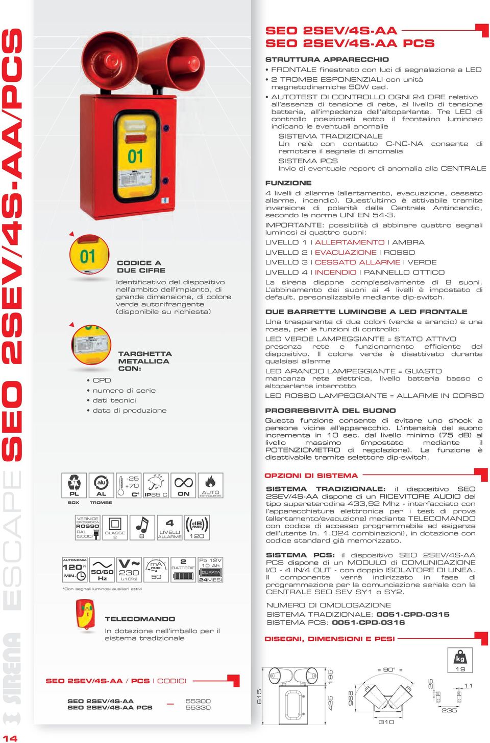 magnetodinamiche 50W cad. AUTOTEST DI CONTROLLO OGNI 24 ORE relativo all assenza di tensione di rete, al livello di tensione batteria, all impedenza dell altoparlante.