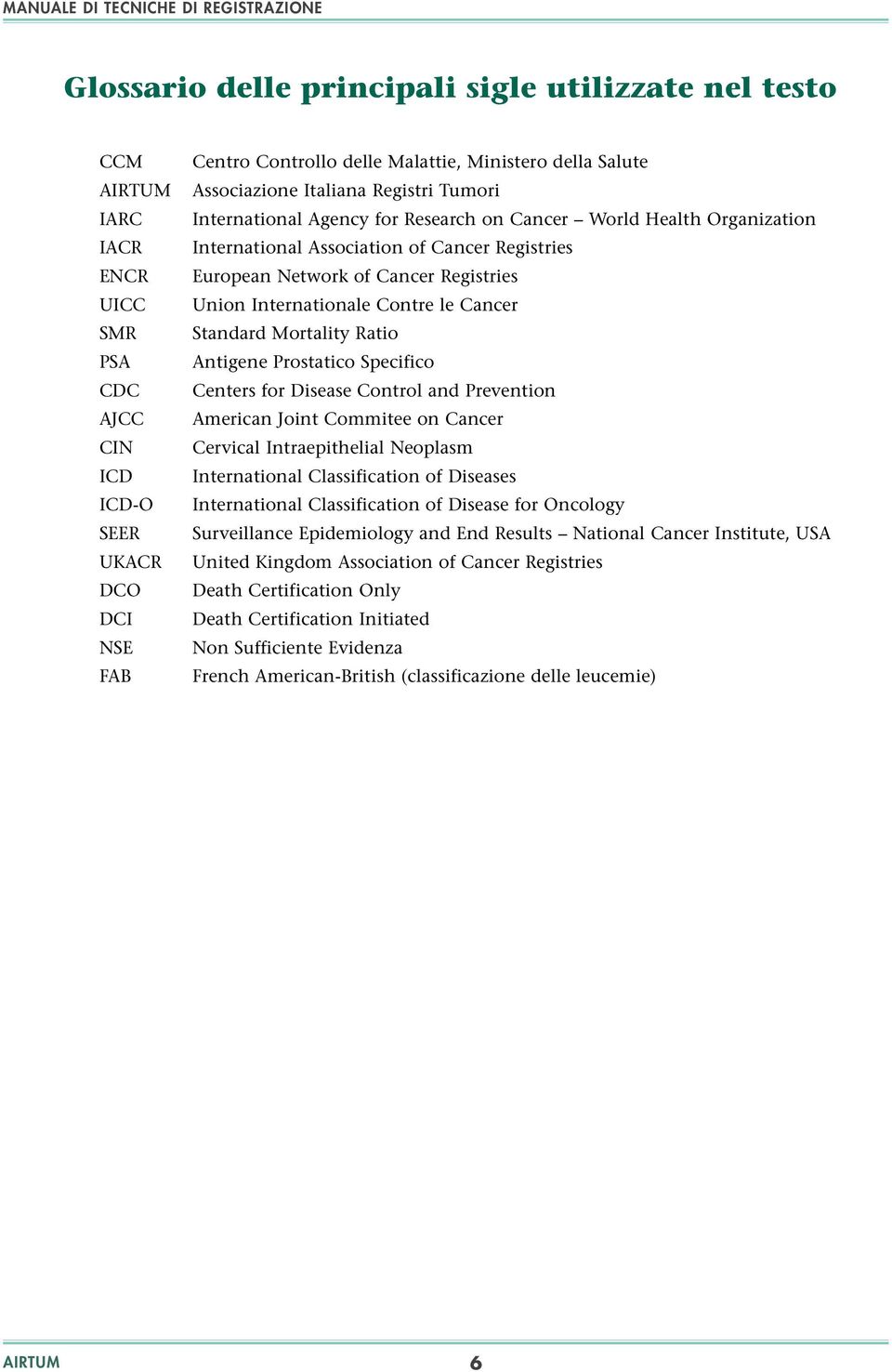 Network of Cancer Registries Union Internationale Contre le Cancer Standard Mortality Ratio Antigene Prostatico Specifico Centers for Disease Control and Prevention American Joint Commitee on Cancer