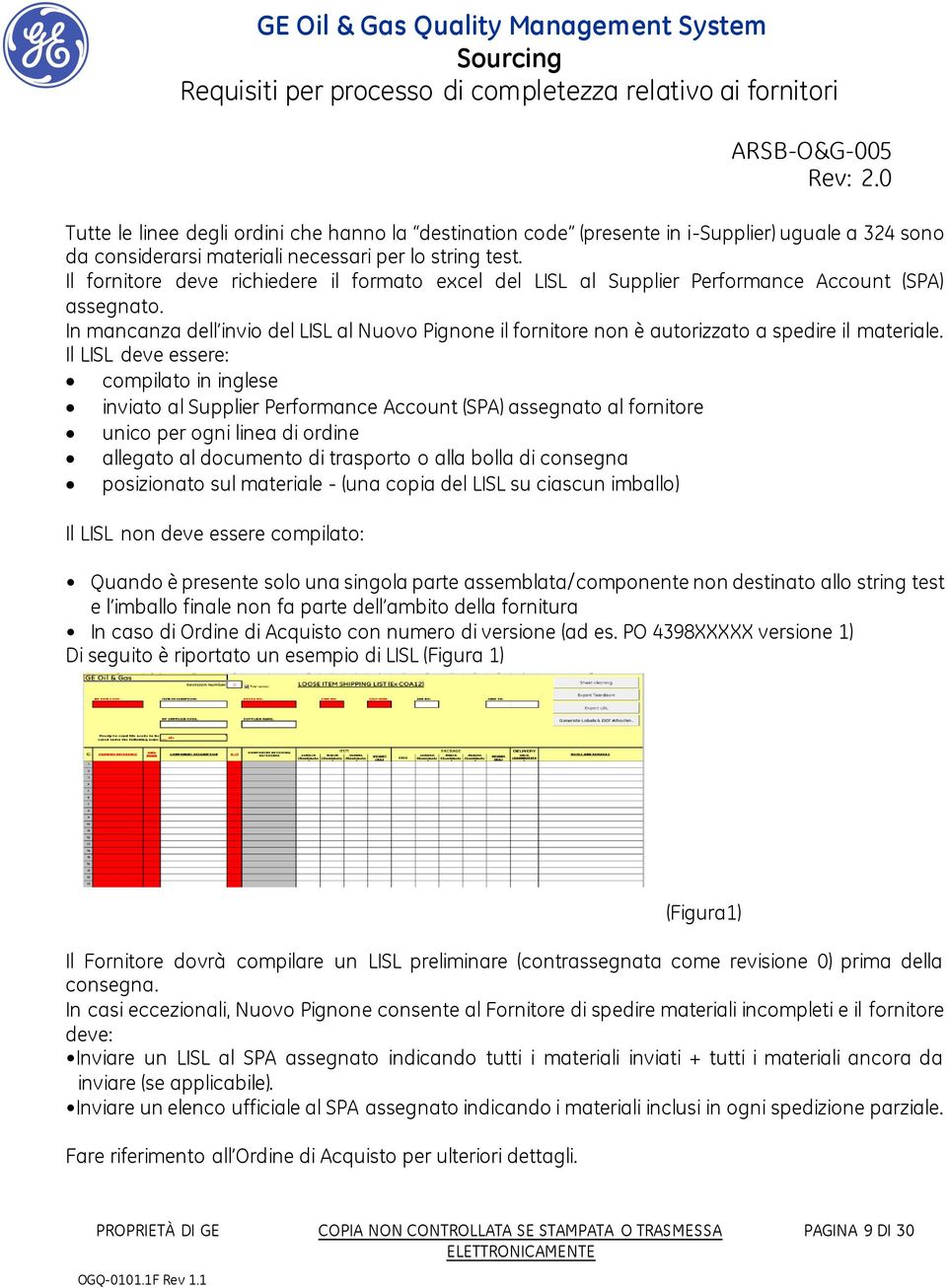 In mancanza dell invio del LISL al Nuovo Pignone il fornitore non è autorizzato a spedire il materiale.