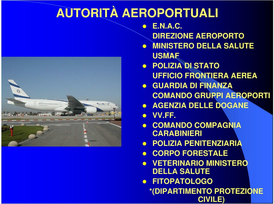 AEREA GUARDIA DI FINANZA COMANDO GRUPPI AEROPORTI AGENZIA DELLE DOGANE VV.FF.