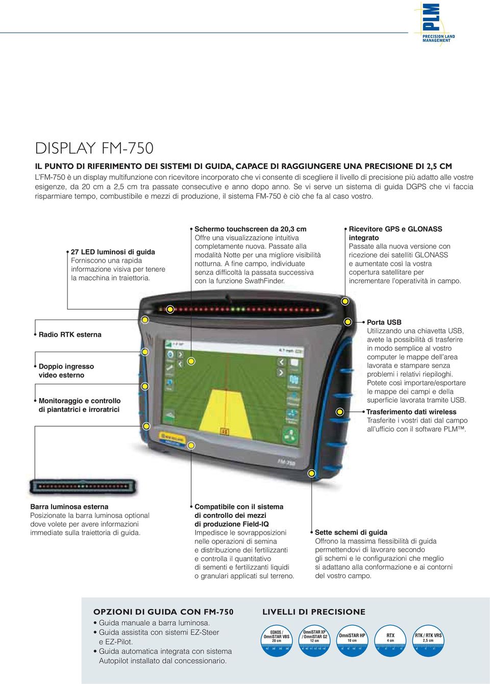 Se vi serve un sistema di guida DGPS che vi faccia risparmiare tempo, combustibile e mezzi di produzione, il sistema FM-750 è ciò che fa al caso vostro.