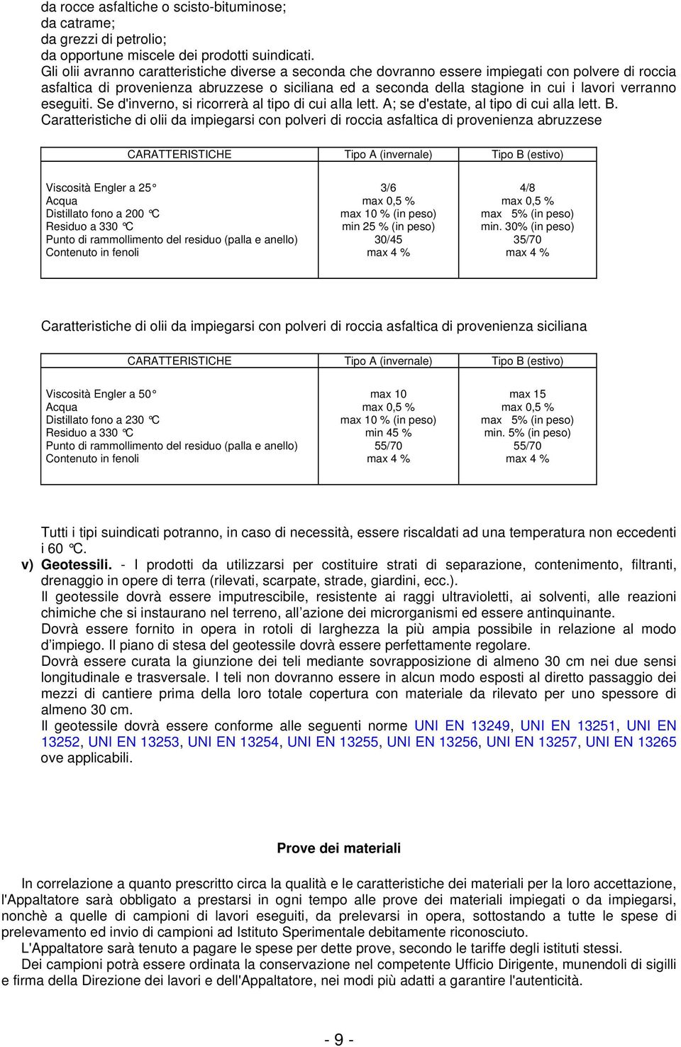 verranno eseguiti. Se d'inverno, si ricorrerà al tipo di cui alla lett. A; se d'estate, al tipo di cui alla lett. B.