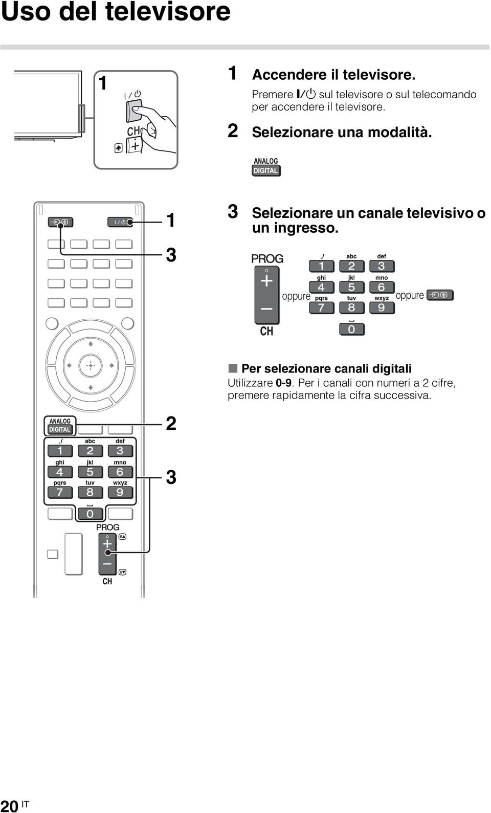 2 Selezionare una modalità. 1 3 3 Selezionare un canale televisivo o un ingresso.