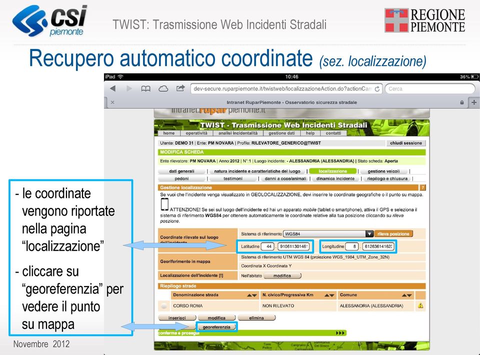 localizzazione - cliccare su