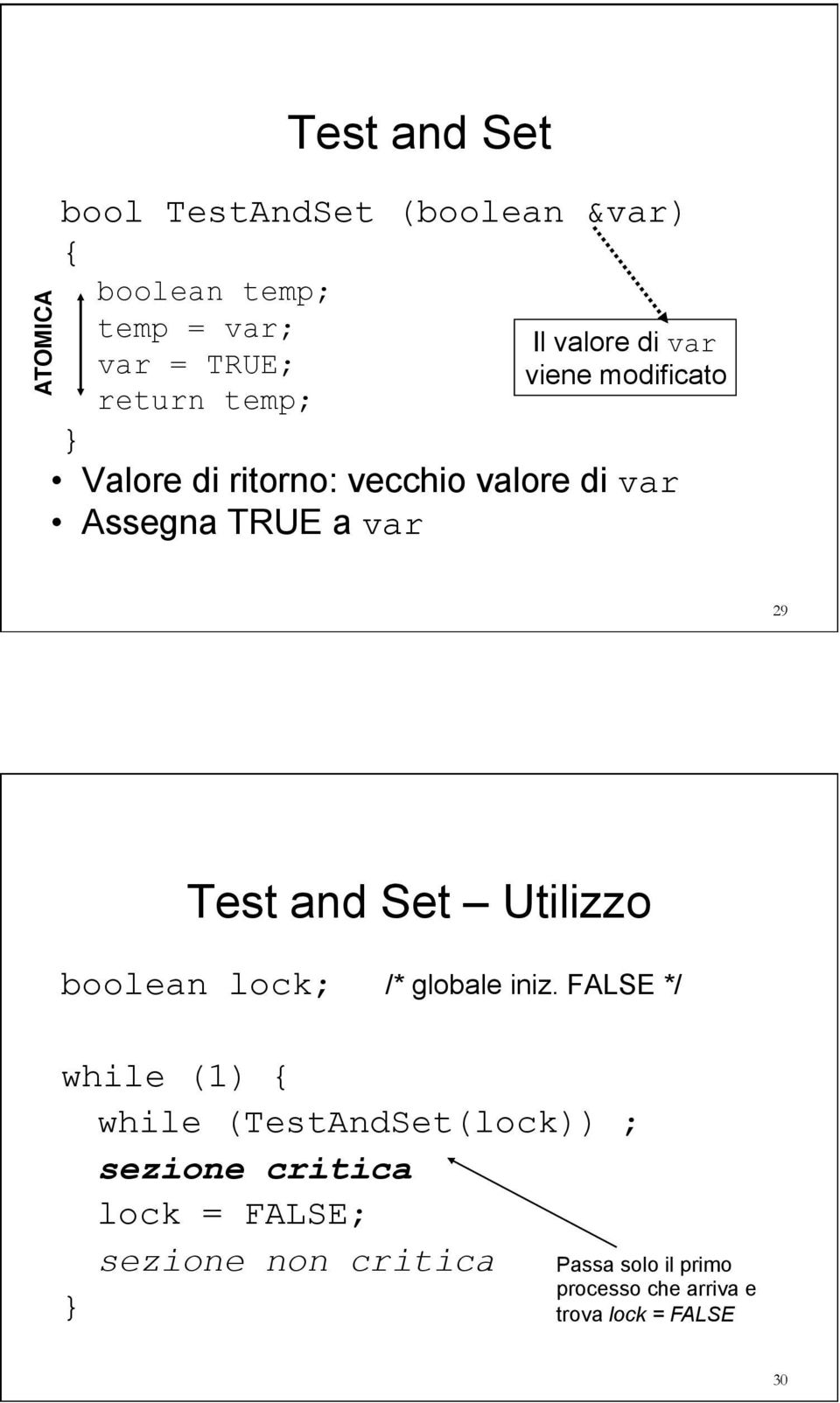 valore di var viene modificato Valore di ritorno: vecchio valore di var Assegna TRUE a var 29 Test and