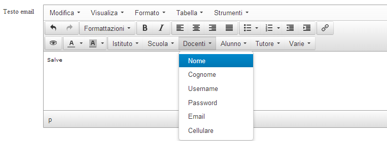 2.2.1 Come utilizzare gli editor di testo per email ed sms 1) Editor di Testo Per Email L editor di testo per Email consente di creare il testo da inviare per email e permette di crearlo