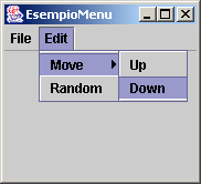 I Menu/2 public class MyFrame extends JFrame { JMenuBar bar = new JMenuBar(); JMenu filemnu = new JMenu("File"); JMenu editmnu = new JMenu("Edit"); JMenu movemnu = new JMenu("Move"); public MyFrame()