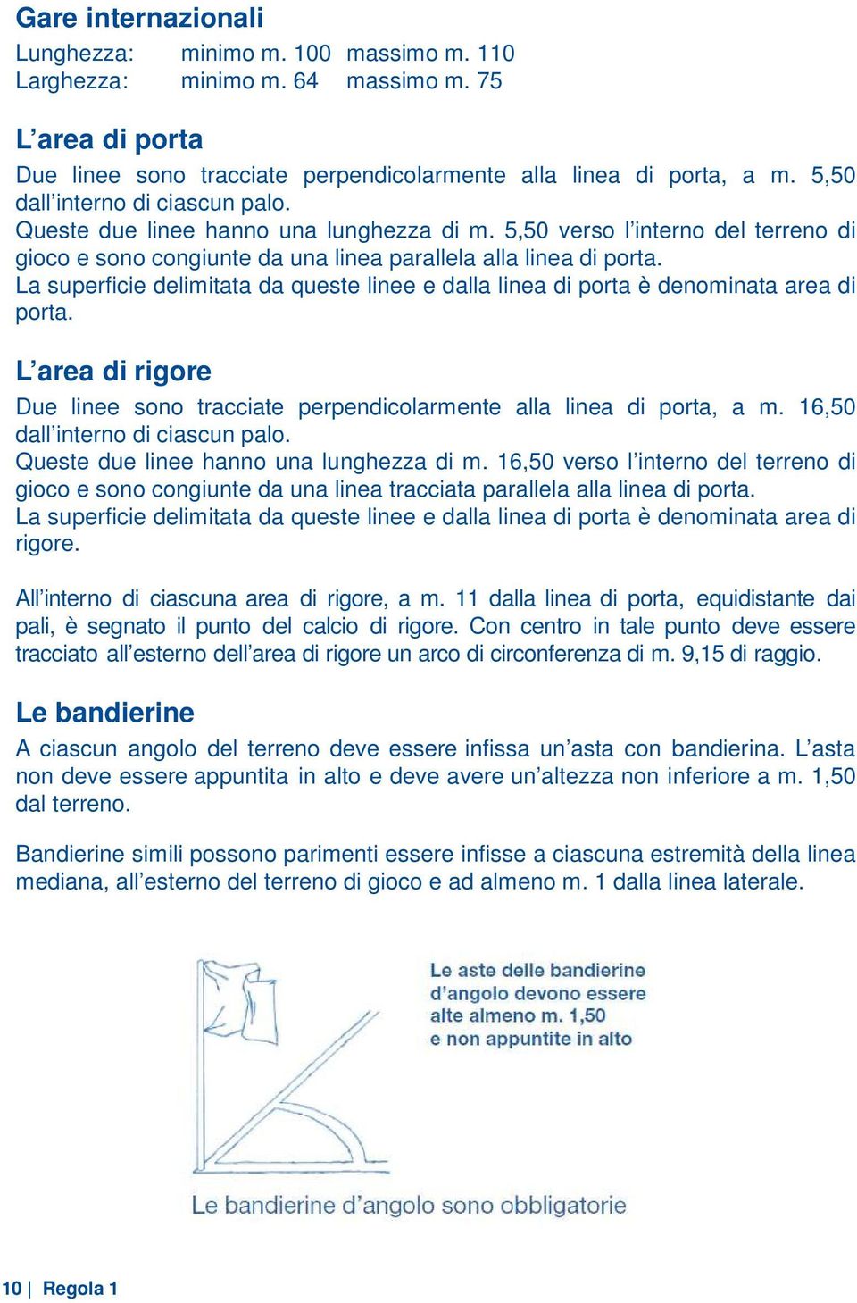 La superficie delimitata da queste linee e dalla linea di porta è denominata area di porta. L area di rigore Due linee sono tracciate perpendicolarmente alla linea di porta, a m.