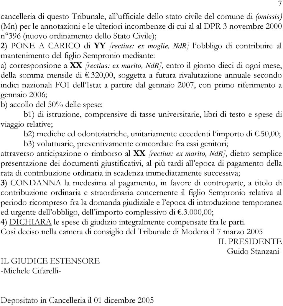 il giorno dieci di ogni mese, della somma mensile di.