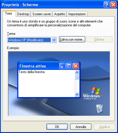 CONFIGURAZIONE DEL DESKTOP Per configurare l aspetto del Desktop, come l immagine di sfondo i temi utilizzati o impostare uno